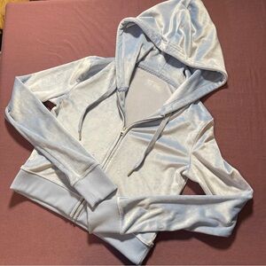 Aerie Dreamy Velour Cropped Hoodie in Baby Blue - Size XS Full Zip Light Jacket